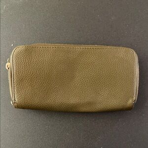 Olive Green Double Zipper Leather Wallet